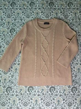 Karl Lagerfeld Cable Knit Pearl Detail Sweater - Blush Pink
